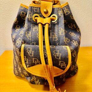 Dooney & Bourke Blue and Tan Drawstring Bag